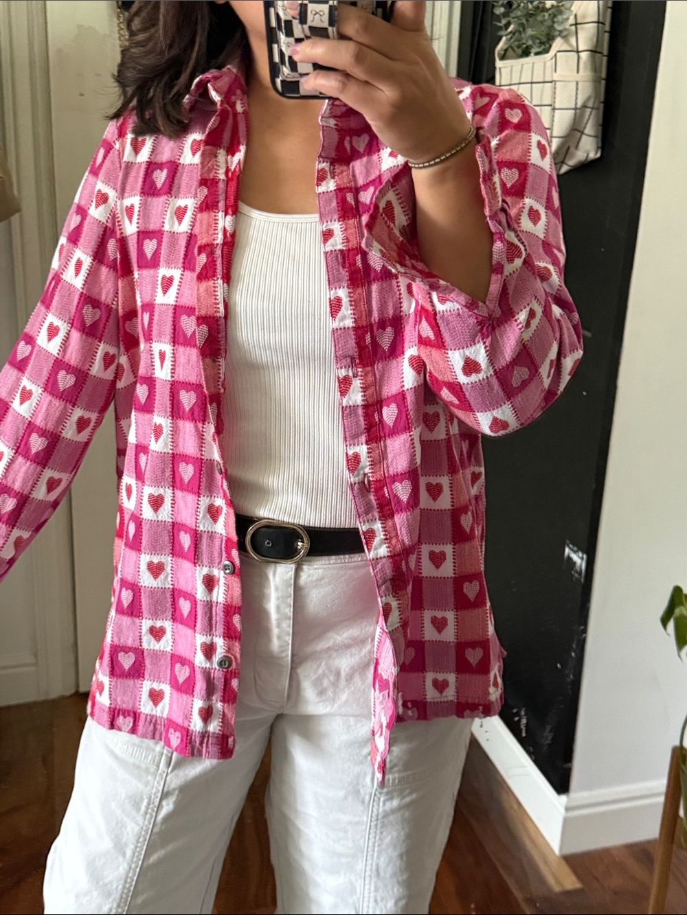 Blair Texture hearts Checkered Buttoned up Shirt. M